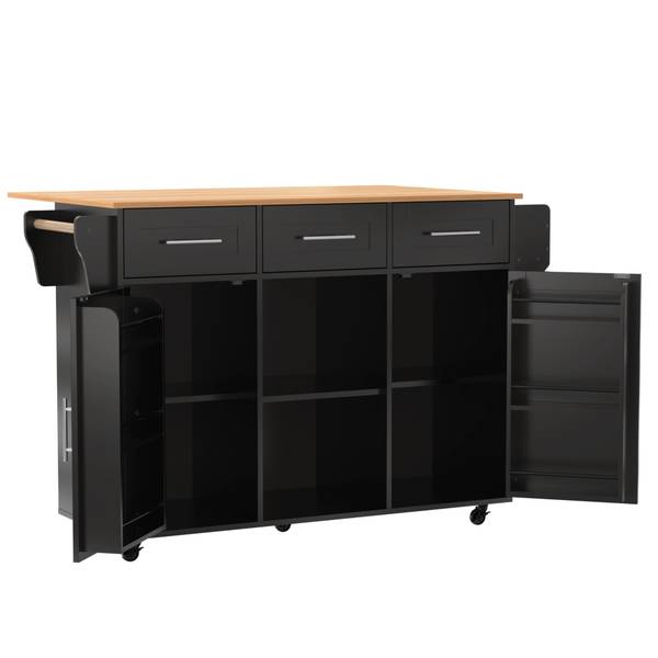 Küchenwagen WoodyZoom Ⅲ Schwarz - Holzwerkstoff - Massivholz - 46 x 92 x 139 cm