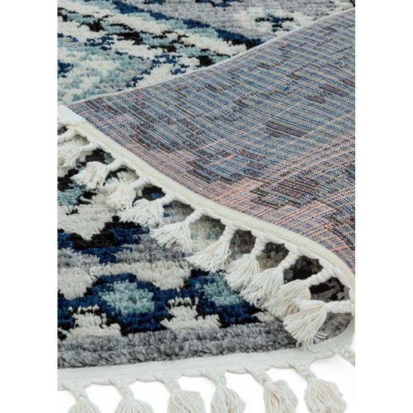 Wohnzimmerteppich mit Fransen INES Blau - Textil - 200 x 290 cm