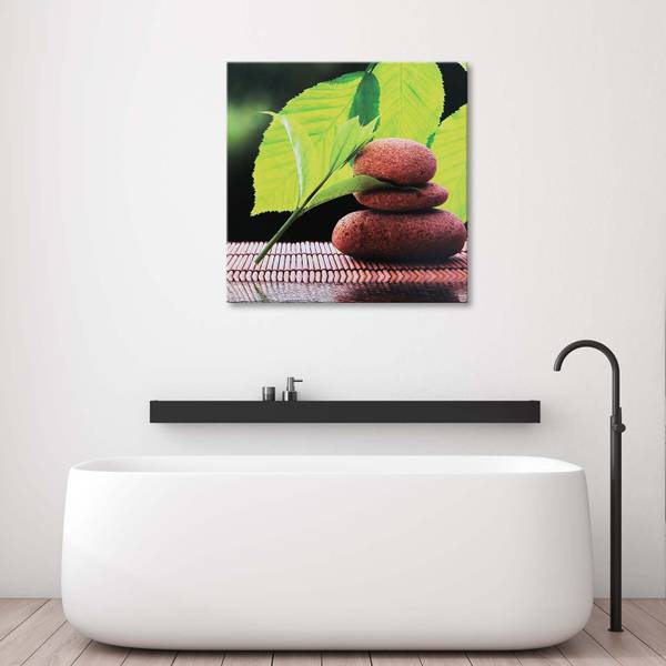 Wandbild walnussblätter und steine 40 x 40 cm