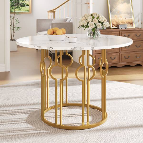Esstisch Brigvens Gold - Weiß - Holzwerkstoff - Metall - 14 x 76 x 100 cm