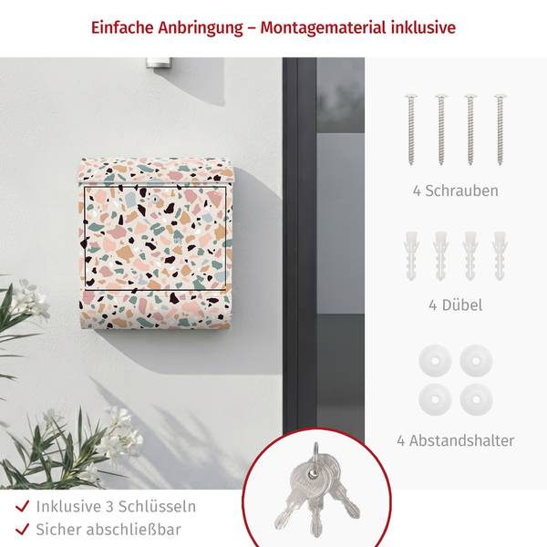 Briefkasten Napoli Mosaic Pink - Stahl - 39 x 46 x 13 cm