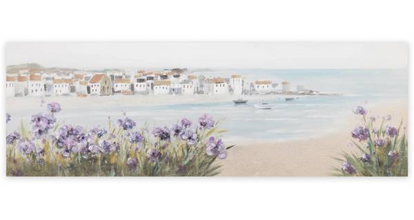 Tableau peint à la main Fleur Côtière Bleu - Coton - 150 x 50 x 4 cm