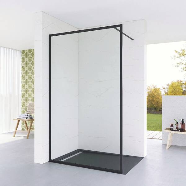 Duschwand Walk in Dusche Schwarz Rahmen Schwarz - Glas - 100 x 203 x 1 cm