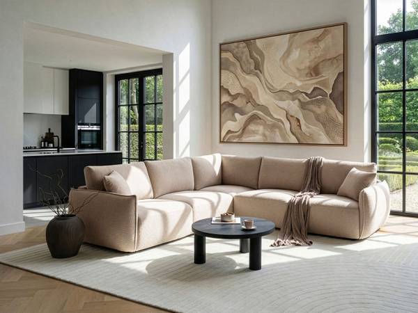 Canapé d'angle côté droit MESNALI Beige - Noir - 268 x 268 cm
