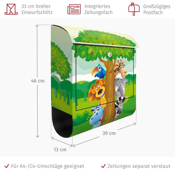 Briefkasten Dschungeltiere Stahl - 39 x 46 x 13 cm