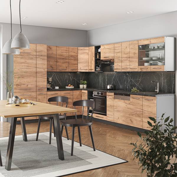 Cuisine en angle Fame-Line 47327 Anthracite - Imitation chêne