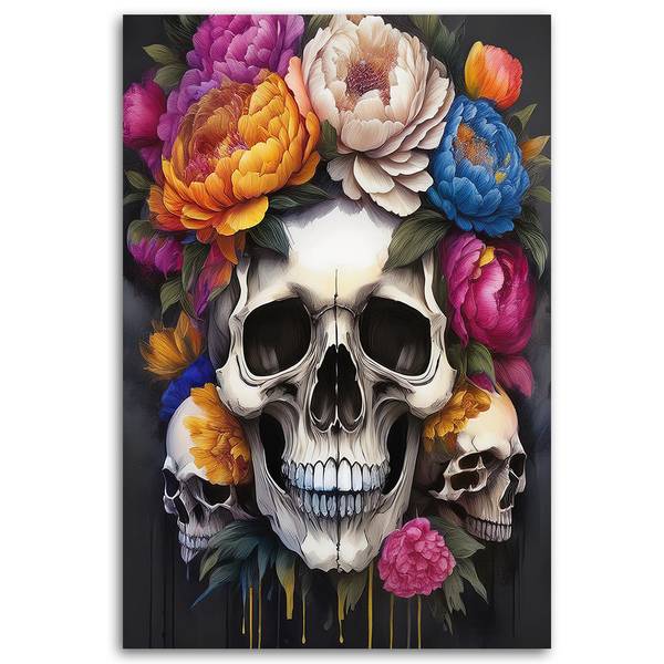 Tableau déco Crâne Pivoines Fleurs 40 x 60 cm