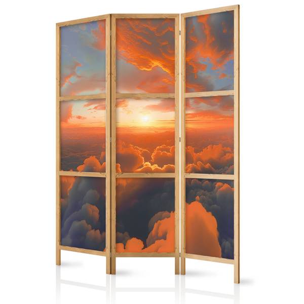 Paravent Wolken Sonnenuntergang  3-tlg Blau - Orange - Weiß - Gelb - Holzwerkstoff - Textil - 135 x 172 x 3 cm