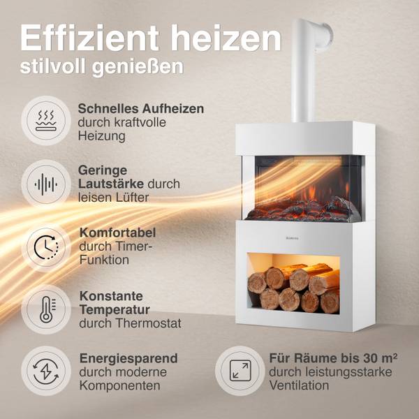Elektro Kaminofen Henri mit Ofenrohr Weiß