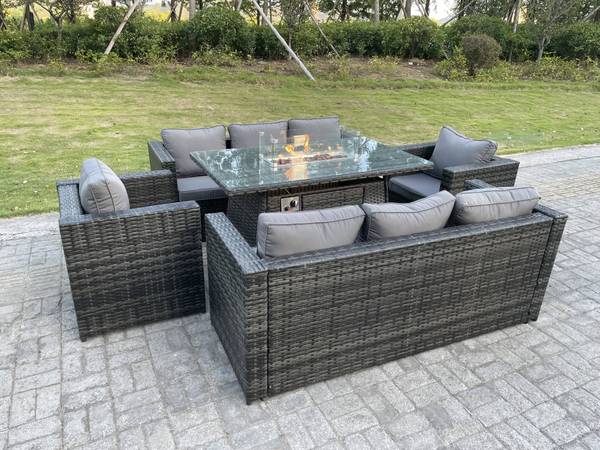 Rattan Sofa Gartenmöbel Sets 8 Sitzer Grau - Webstoff - Polyresin - 65 x 66 x 176 cm