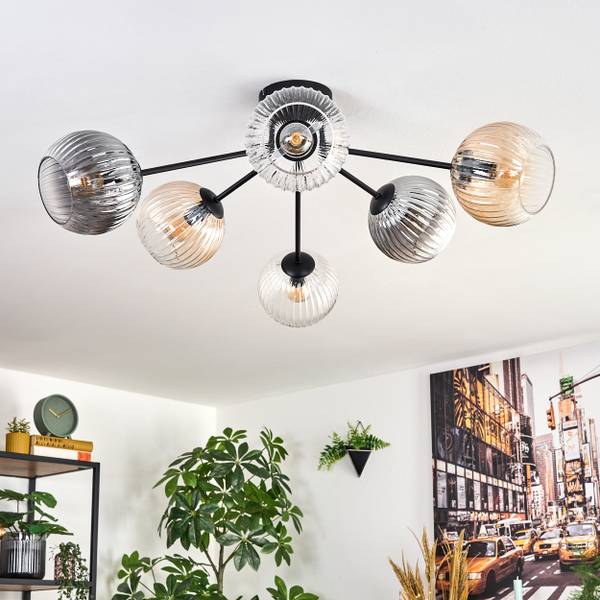 Deckenleuchte Cesaro Braun - Grau - Metall - 100 x 29 x 100 cm