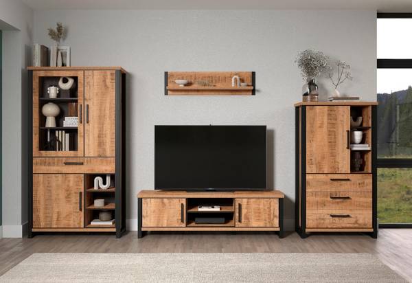 Wandkast Enna 4-delig bruin - plaatmateriaal op houtbasis - textiel - 389 x 195 x 45 cm
