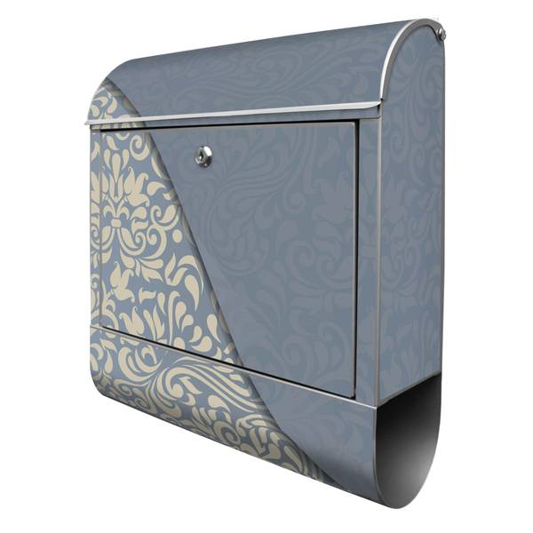 Briefkasten Stahl Blaues Ornament Grau - Stahl - 38 x 46 x 13 cm