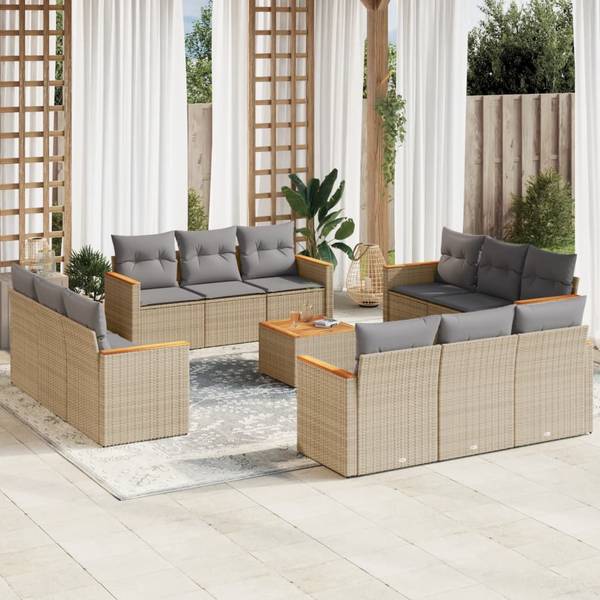 Salon de jardin 3035920-2 lot de 13 Beige - Gris - Polyrotin - 55 x 69 x 62 cm