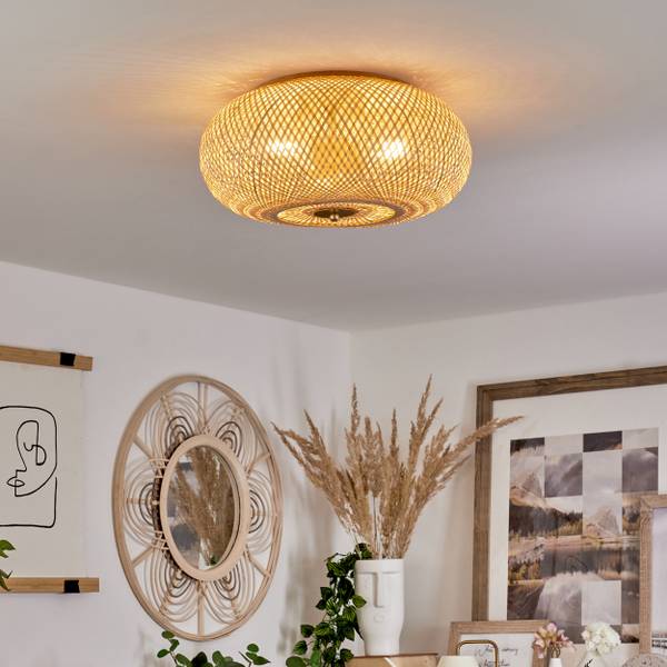 Deckenleuchte Decollatura Beige - Messing - 32 x 25 x 42 cm - Flammenanzahl: 3 - Bambus - Metall