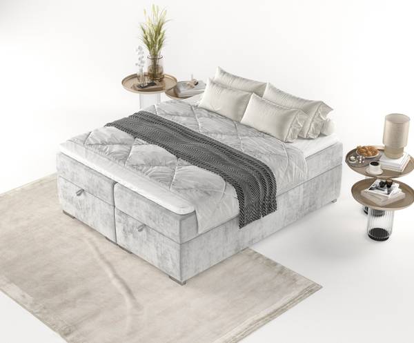 Premium Boxspringbett Reto Hellgrau - Liegefläche Breite: 160 cm