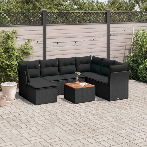 Garten-Lounge-Set 3035659-2 8-teilig Schwarz - Polyrattan - 62 x 69 x 62 cm