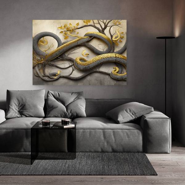 Tableau déco serpent branche abstraction 60 x 40 cm