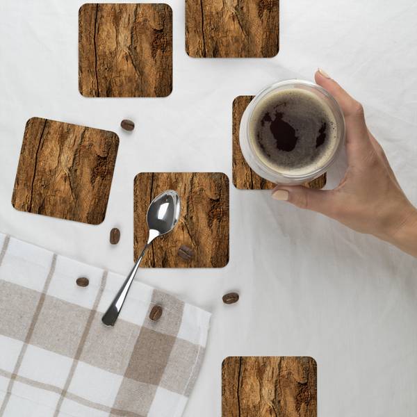 GLASUNTERSETZER Holz-Optik 6er-Set Braun - Kork - 10 x 1 x 10 cm