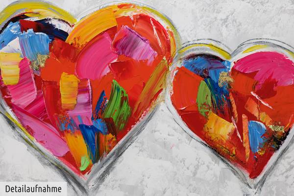 Acrylbild Handgemalt Herz Uv Grau - Baumwollstoff - 150 x 50 x 4 cm