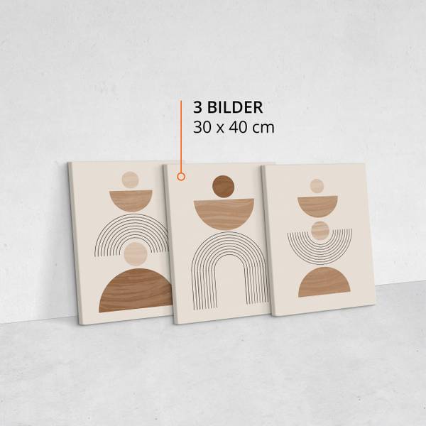 Leinwandbilder BOHO Abstraktion 3-er Set Beige - Braun - Weiß - Leinen - 90 x 40 x 40 cm