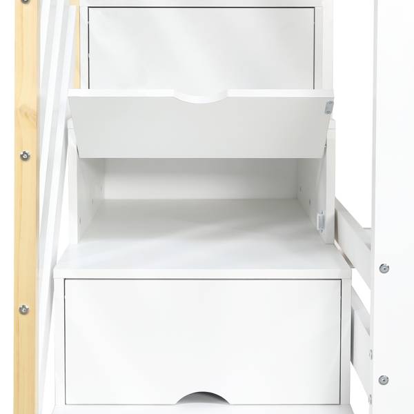 Lit superposé maison Uranus Ⅰ Marron - Blanc - Bois manufacturé - Bois massif - 97 x 202 x 253 cm