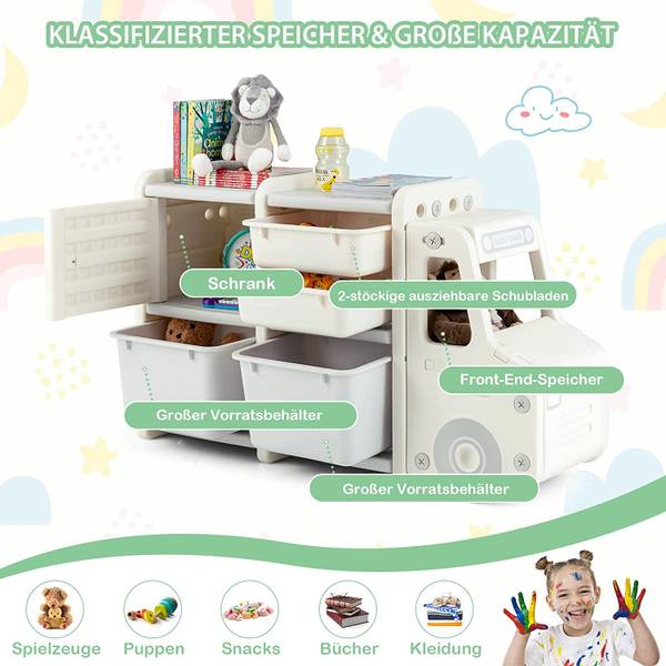 2 Ebenen Kinderregal Beige - Kunststoff - 32 x 66 x 110 cm