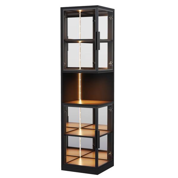Vitrine HE46QUA Ⅴ Schwarz - Holzwerkstoff - 44 x 205 x 42 cm
