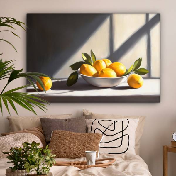 LEINWANDBILD Zitronen Gelb - Baumwollstoff - 140 x 90 x 2 cm