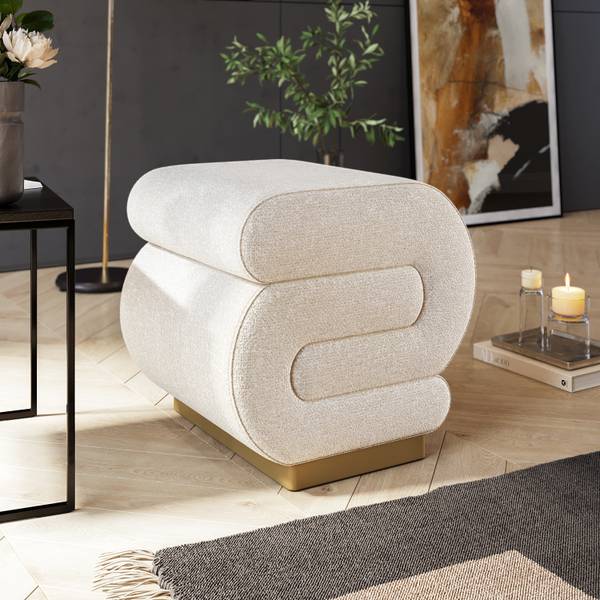 Fußbank Sally Beige - Baumwollstoff - Polyester - Polyethylen - 40 x 42 x 42 cm