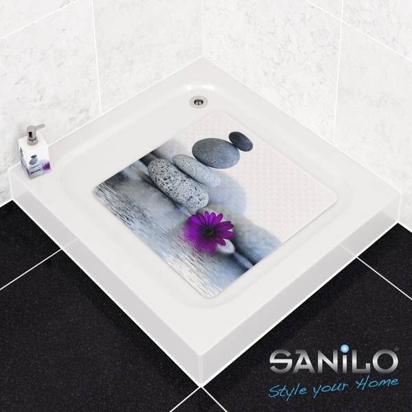 Badematte Energy Stones Schwarz - Grau - Violett - Polyester PVC - 53 x 1 x 53 cm