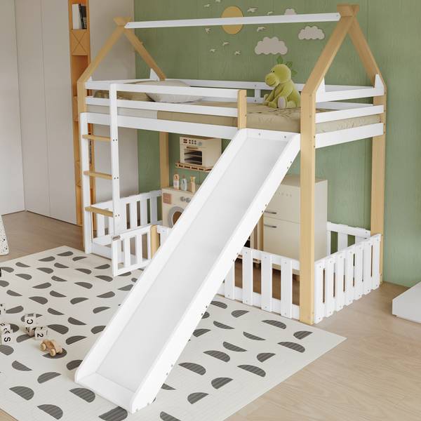 Kinderbett Uranus Ⅵ Braun - Weiß - Holzwerkstoff - Massivholz - 231 x 187 x 207 cm