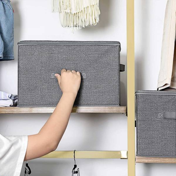 Lot de 3 boîtes de rangement pliables Gris - Textile - 30 x 25 x 40 cm