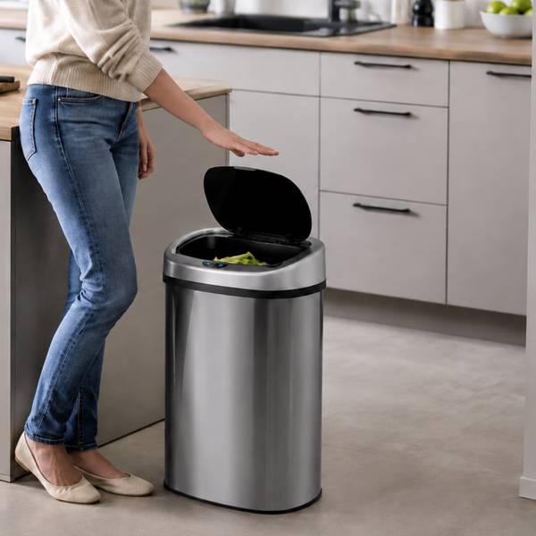 Mülleimer 50l Edelstahl mit Sensor Schwarz - Silber - Metall - Kunststoff - 41 x 64 x 29 cm