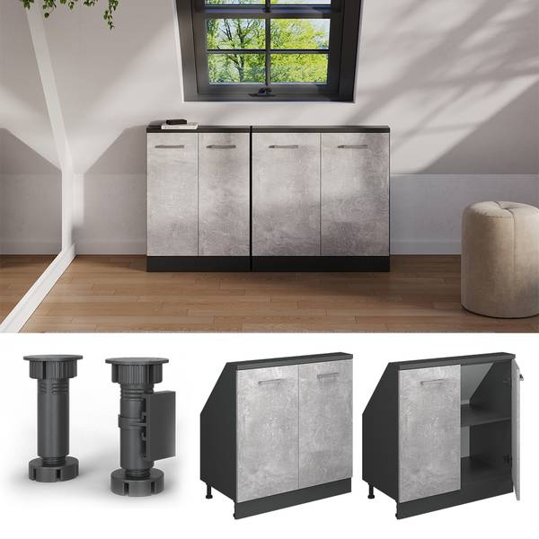 Meuble sous pente R-Line 58056 Anthracite - Imitation béton - Largeur : 80 cm
