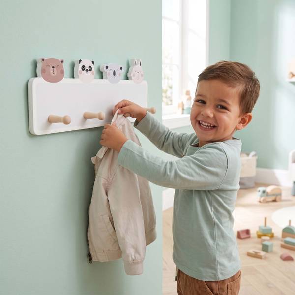 Kindergarderobe 4 Haken 15 x 38 cm Braun - Grau - Hellrosa