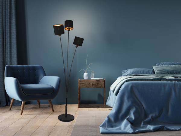 Stehlampe Stoffschirme Schwarz und Gold Schwarz - Strukturstoff - 41 x 150 x 42 cm
