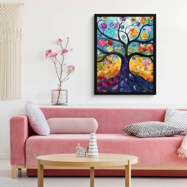 POSTER MIT RAHMEN Blumenbaum 60 x 80 cm - Durchmesser: 90 cm