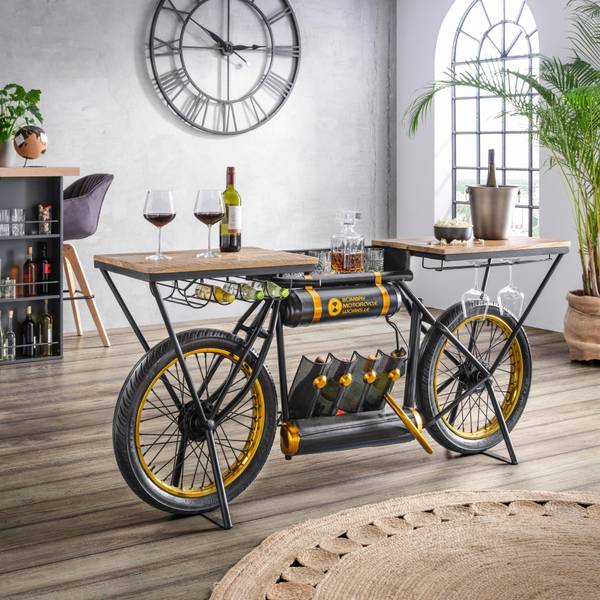 Bartisch CRUISER SLOW RIDE Schwarz - Gold - Metall - Holz teilmassiv - 44 x 83 x 187 cm