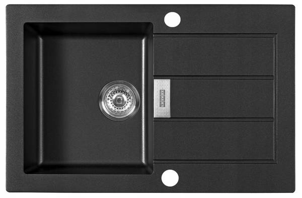 Spülbecken Sid611-78 mit Batterie Schwarz - Keramik - 78 x 50 x 20 cm