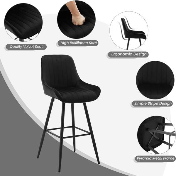 Barhocker Matt (2er Set) Schwarz - Samt - 46 x 106 x 49 cm