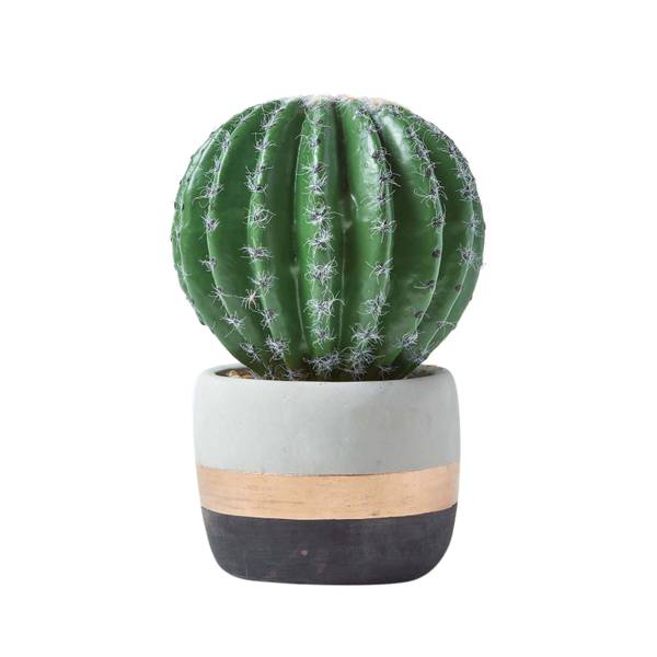 Kunstcactus Bolcactus groen - polyester - 13 x 19 x 19 cm