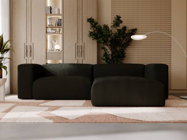 Ecksofa LANDI Schwarz - Armlehne beidseitig montierbar - Ecke davorstehend rechts - Ottomane davorstehend rechts