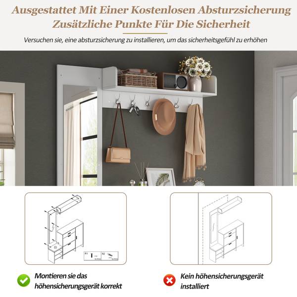 Garderobenständer Eos Ⅳ Weiß - Holzwerkstoff - Glas - 30 x 200 x 140 cm