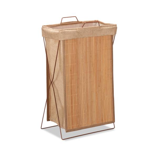 Wäschekorb Bambus mit Gestell Braun - Polyester - Stahl - 38 x 61 x 22 cm