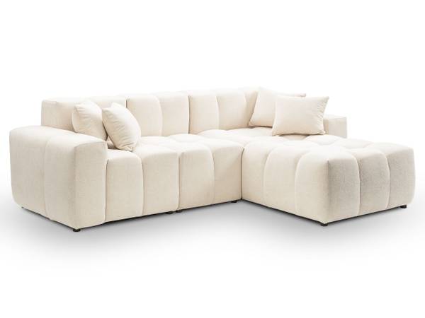 Ecksofa LOOPO Creme - Armlehne beidseitig montierbar - Ecke davorstehend rechts - Ottomane davorstehend rechts