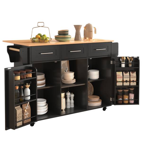 Küchenwagen WoodyZoom Ⅲ Schwarz - Holzwerkstoff - Massivholz - 46 x 92 x 139 cm