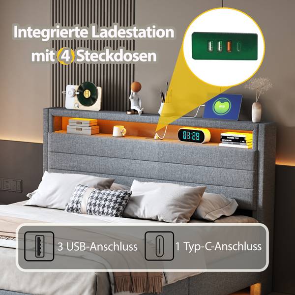 Gepolsterd bed Phoebe Ⅱ grijs