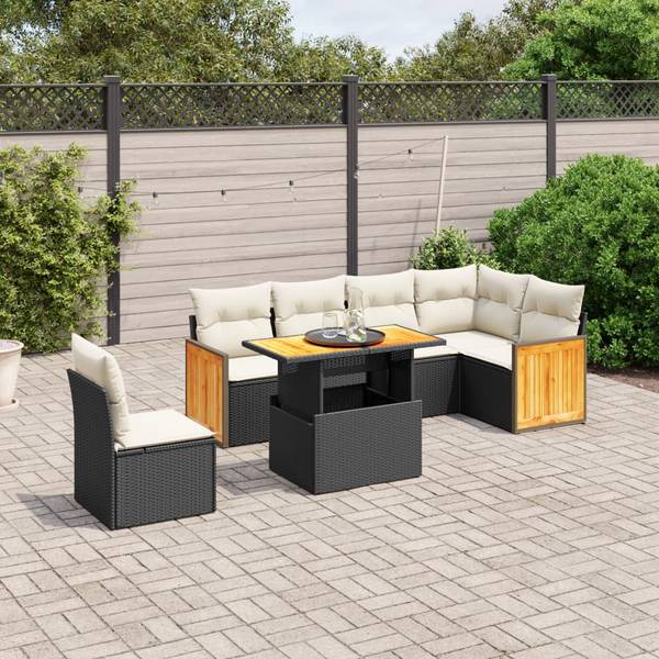 Garten-Lounge-Set 3037379 (7-teilig) Schwarz - Creme