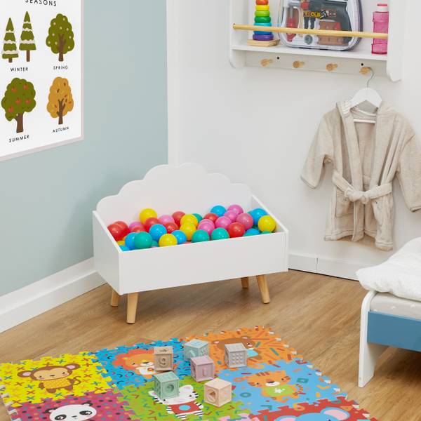 Speelgoedkist met wolkvorm bruin - wit - plaatmateriaal op houtbasis - 58 x 45 x 28 cm